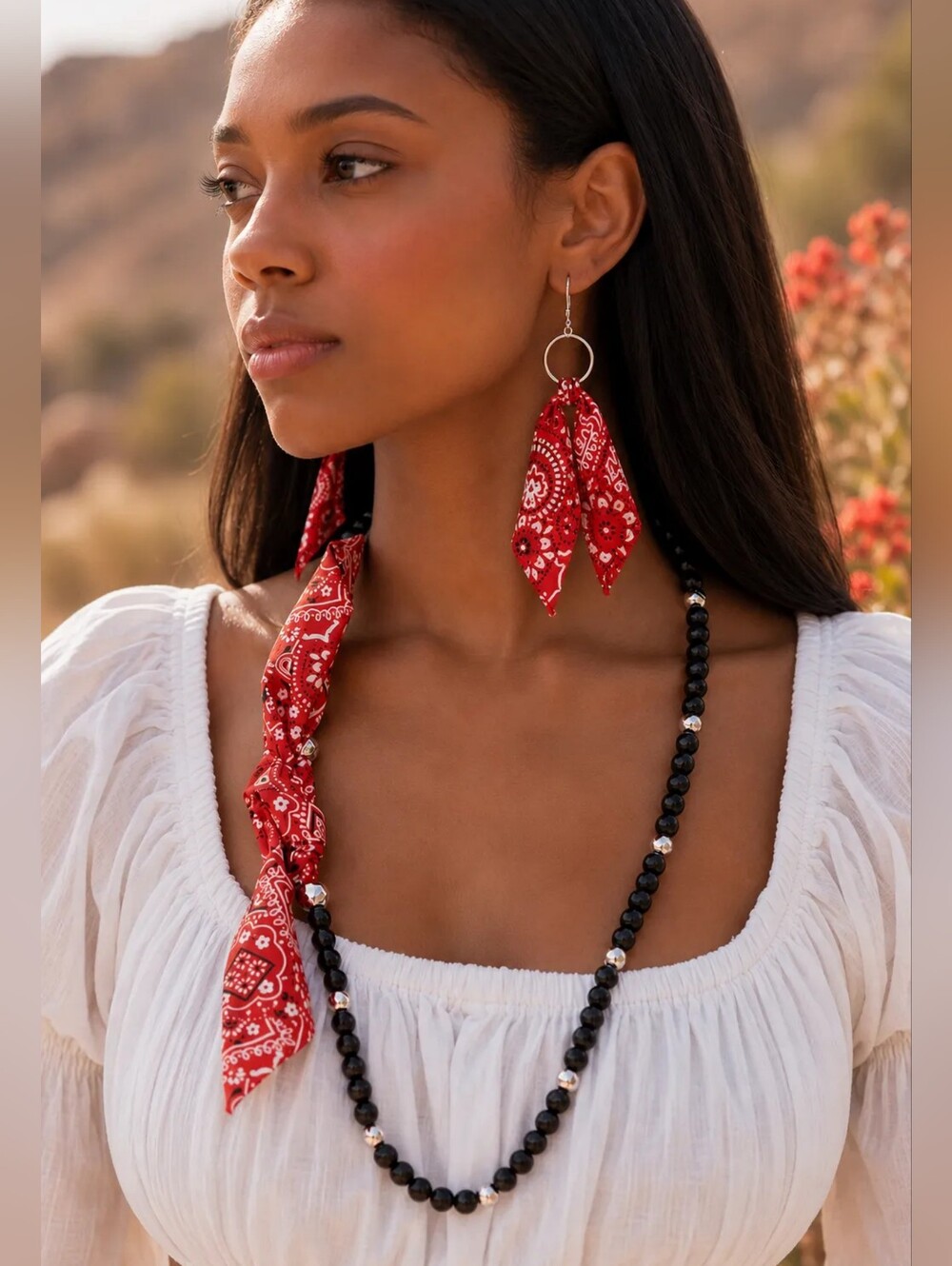 Red Bandana Necklace &  Earring Set